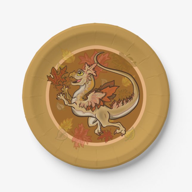 Fun in the Leaves Dragon Paper Plate (Front)