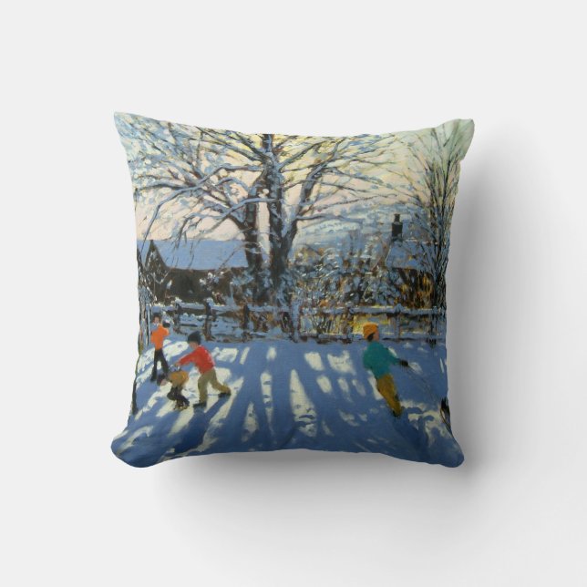 Fun in the snow Tideswell Derbyshire Cushion (Front)