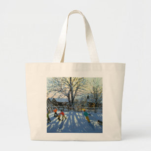 Fun in the snow Tideswell Derbyshire Large Tote Bag