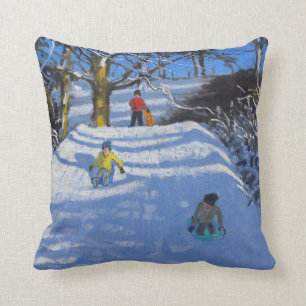 Fun in the snow Wash Green Derbyshire 2014 Cushion