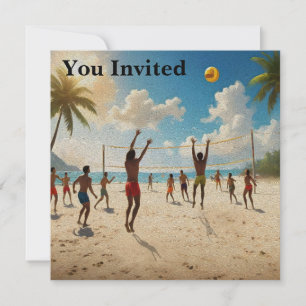 Fun In The Sun Beach Volleyball Oil Paint, Invitation