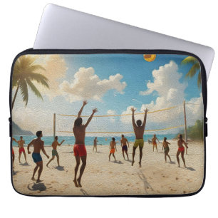 Fun In The Sun Beach Volleyball Oil Paint, Laptop Sleeve