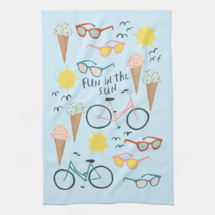Fun in the sun bikes ice cream kitchen towel