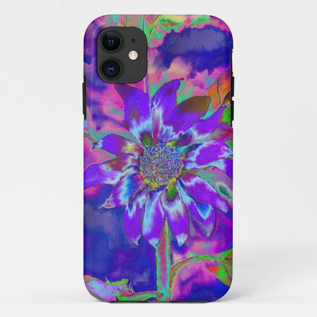Fun in the Sun blue sunflower | psychedelic purple Case-Mate iPhone Case (Back)