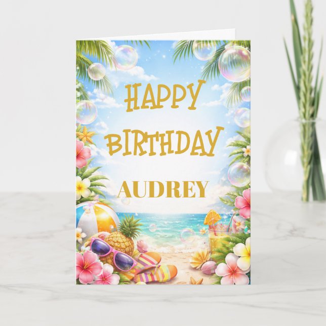 Fun in the Sun Custom Birthday Card (Front)