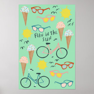 FUN IN THE SUN Cute Colourful Summertime Art Poster