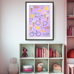 FUN IN THE SUN Cute Colourful Summertime Art Poster
