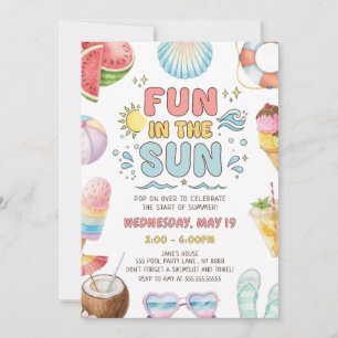 Fun In The Sun, End of School Party  Invitation