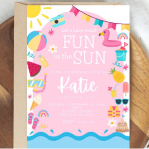 Fun in the Sun Girl Birthday Invite Editable Summe