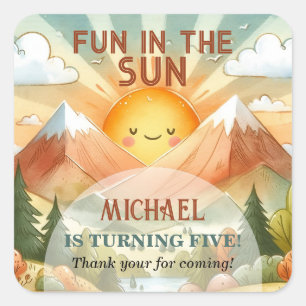 Fun in the Sun Kids Birthday Party Square Sticker