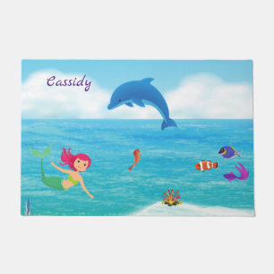 Fun in the Sun Mermaid Dolphin Beach Personalised Doormat
