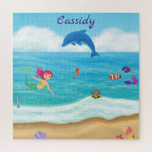 Fun in the Sun Mermaid Dolphin Beach Personalised Jigsaw Puzzle