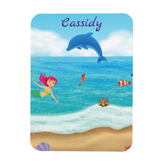 Fun in the Sun Mermaid Dolphin Beach Personalised Magnet (Vertical)