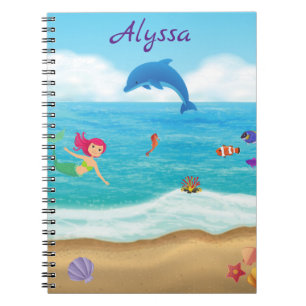 Fun in the Sun Mermaid Dolphin Beach Personalised Notebook