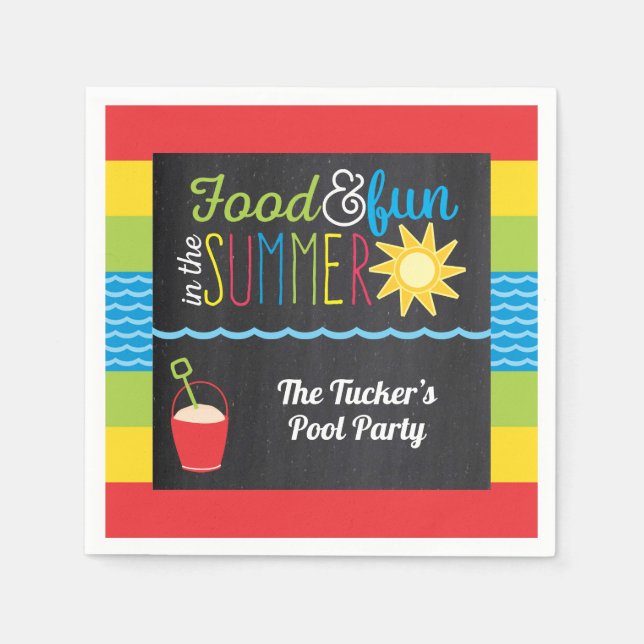 Fun in the Sun Pool Party Colourful Chalkboard Napkin (Front)