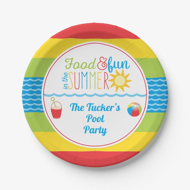 Fun in the Sun Pool Party Cute and Colourful Paper Plate (Front)