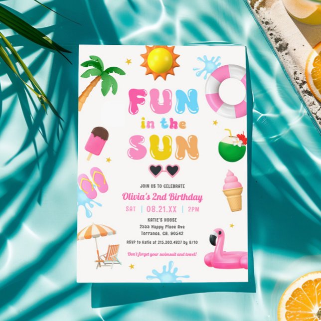 Fun In The Sun Pool Party Girl Birthday Party Invitation (Creator Uploaded)