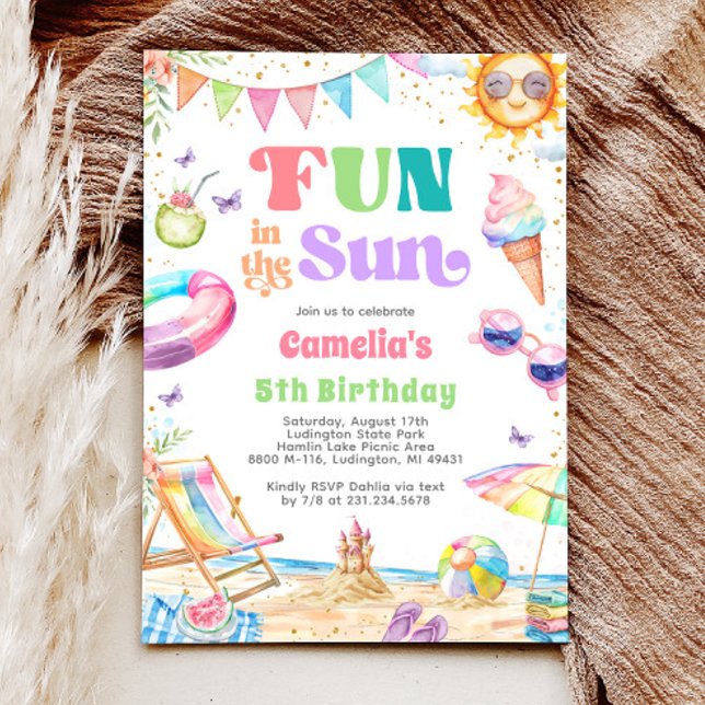 Fun in the Sun Summer Birthday Beach Party Invitation (Fun in the Sun Summer Birthday Beach Party Invitation)