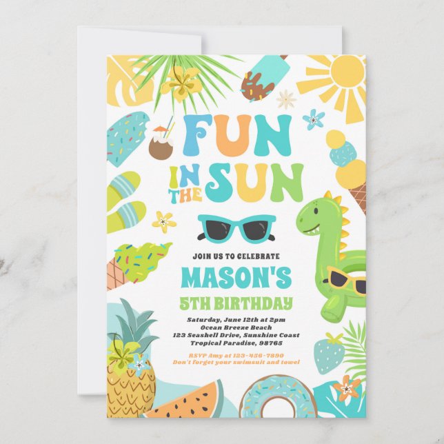 Fun In The Sun Tropical Beach Birthday Party Invitation (Front)