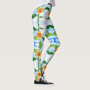 Fun in the Sun watercolor sunflower painting Leggings