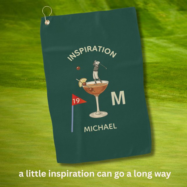 Fun Inspirational 19th Hole Cocktail Monogram Name Golf Towel (Creator Uploaded)