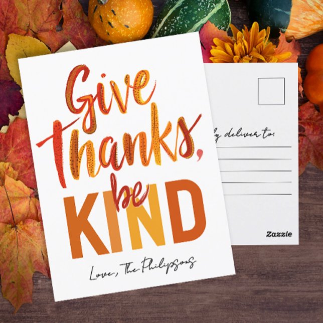 Fun Inspirational Orange Give Thanks Typo Script Postcard (Creator Uploaded)