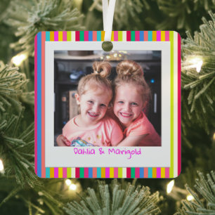 Fun Instant Photo Multicolor Stripes Maximalist Metal Tree Decoration
