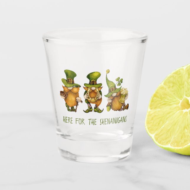 Fun Irish Gnomes Shenanigans St Patrick's Day Shot Glass (Front)