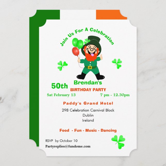 Fun Irish Leprechaun Birthday Party Invite (Front/Back)