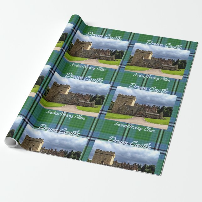 Fun Irvine/Irving Clan's Drum Castle & Tartan Wrapping Paper (Unrolled)