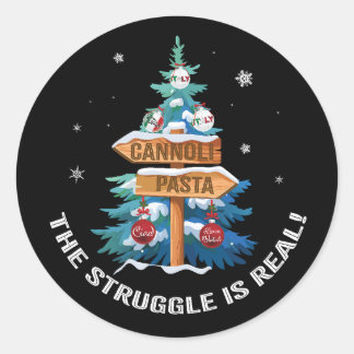 Fun Italian Christmas Cannoli and Pasta Design Classic Round Sticker