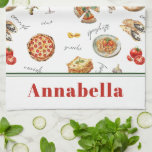 Fun Italian Food Lover Kitchen Tea Towel<br><div class="desc">Celebrate your love of Italian food with this fun kitchen towel featuring pizza,  pasta,  wine,  espresso,  and more! Perfect for home cooks and chefs who adore Italian cuisine,  this colourful design adds flavour and joy to every meal prep. Created by Simply Farmhouse Press.</div>
