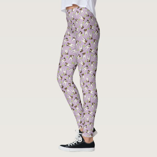 Fun Jack Russell Terriers w tennis balls lilac Leggings (Left)