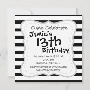 Fun Jailbird Black and White Striped Pattern Invitation