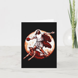 Fun Jesus Crossing Up The Devil Christian Basketba Card