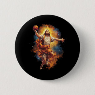 Fun Jesus Playing Bysketbyll 1 6 Cm Round Badge