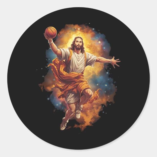 Fun Jesus Playing Bysketbyll 1  Classic Round Sticker (Front)
