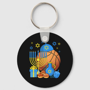 Fun Jewish Bysketbyll Byll Menorah Happy Hanukkah Key Ring