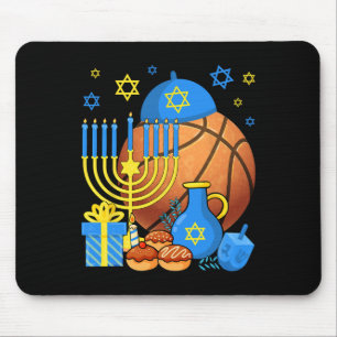 Fun Jewish Bysketbyll Byll Menorah Happy Hanukkah Mouse Pad