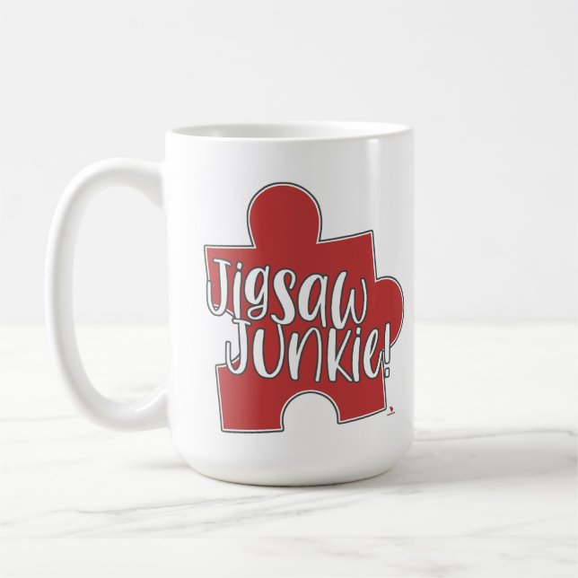 Fun Jigsaw Junkie Puzzle Hobby Logo Design Coffee Mug (Left)