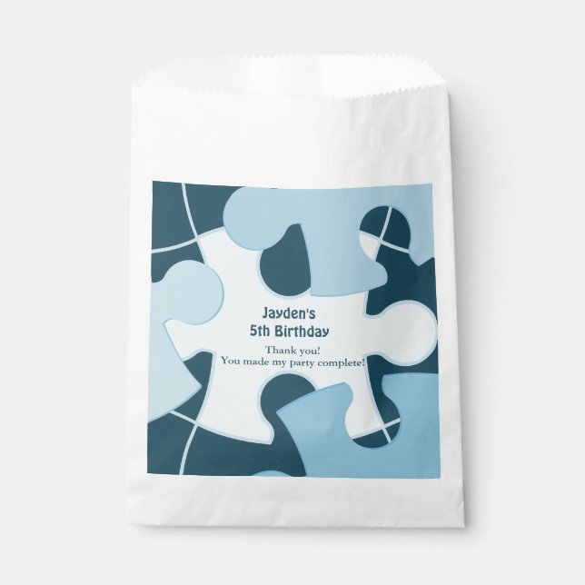 Fun Jigsaw Puzzle Kids Birthday Blue Thank You  Favour Bag (Front)