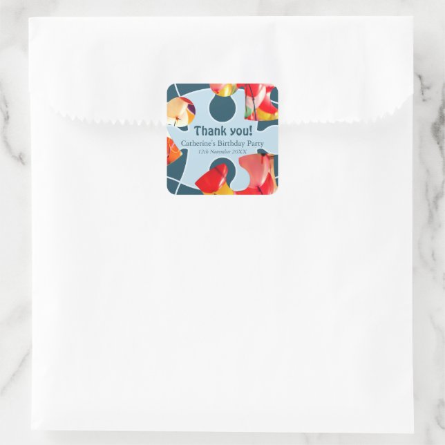 Fun Jigsaw Puzzle Kids Birthday Party Thank You!  Square Sticker (Bag)