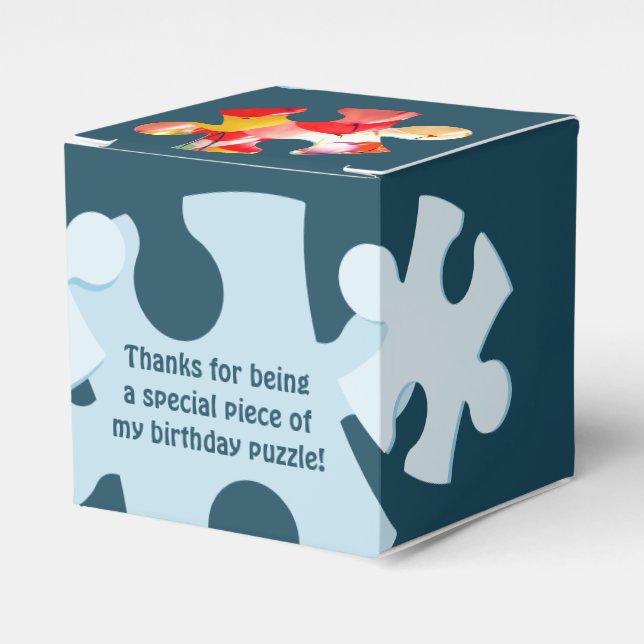 Fun Jigsaw Puzzle Kids Birthday Thank You Cube Favour Box (Front Side)