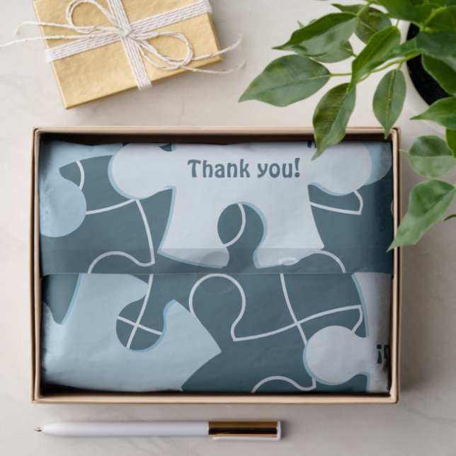 Fun Jigsaw Puzzle Piece in Blue "Thank you!" Tissue Paper (Gift)
