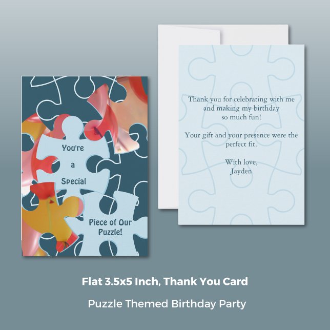 Fun Jigsaw Puzzle Pieces Birthday Thank You Card (Fun Jigsaw Puzzle Pieces Birthday Thank You Card, Portrait, Flat, 3.5x5 Inch)