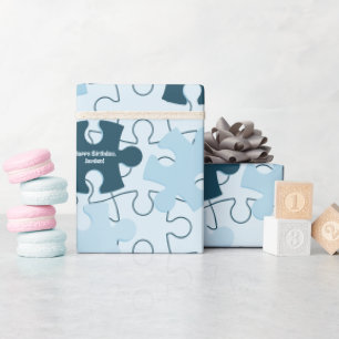 Fun Jigsaw Puzzle Pieces Custom Happy Birthday Wrapping Paper