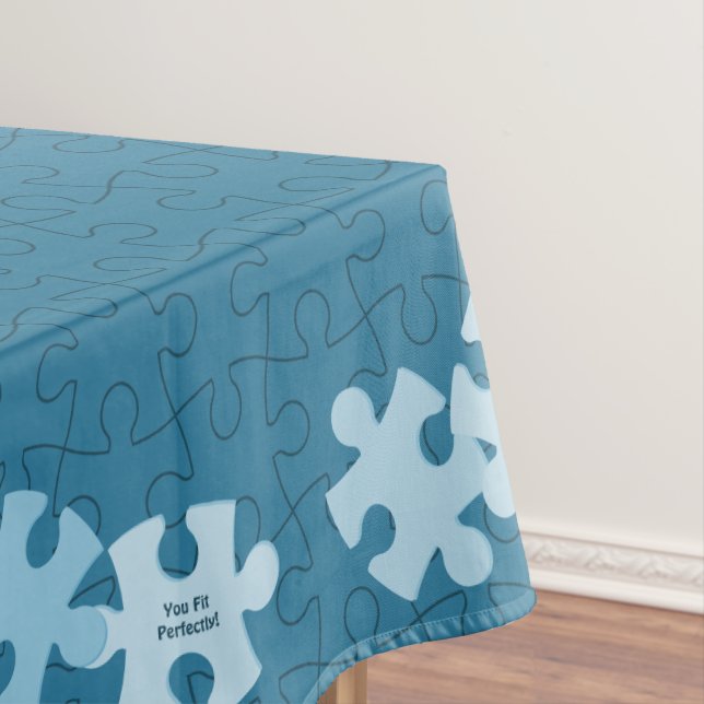 Fun Jigsaw Puzzle Pieces/Pattern Custom Text Blue Tablecloth (In Situ)
