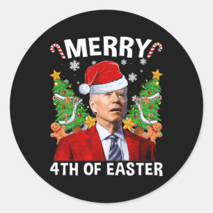 Fun Joe Biden Christmas Santa Hat Merry 4th Of Eas Classic Round Sticker