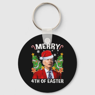 Fun Joe Biden Christmas Santa Hat Merry 4th Of Eas Key Ring