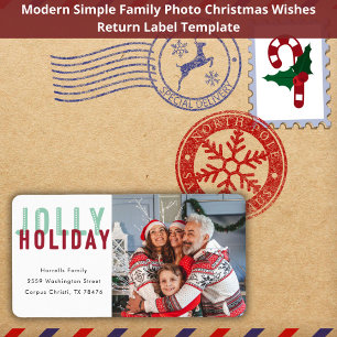 Fun Jolly Holiday Family Modern Photo Christmas Label